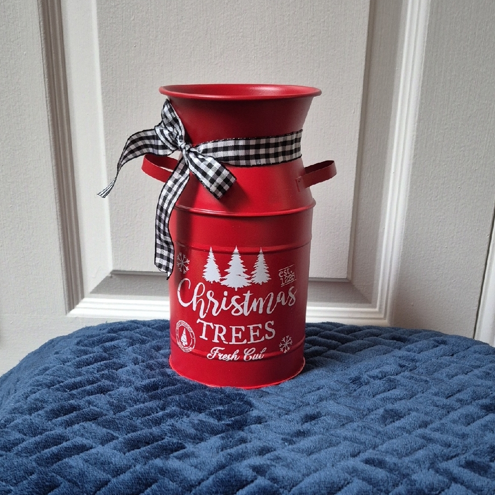 Christmas Metal Decorative Milk Can, New With Tags